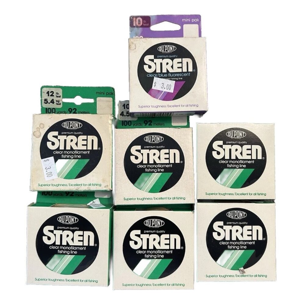 Vintage DuPont Stren Fishing Line Assortment - 7 Spools Clear Monofilament